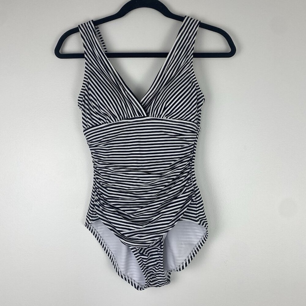 Miracle Women's One Piece Swimsuit Embrace Your Curves Size S Black White Stripe